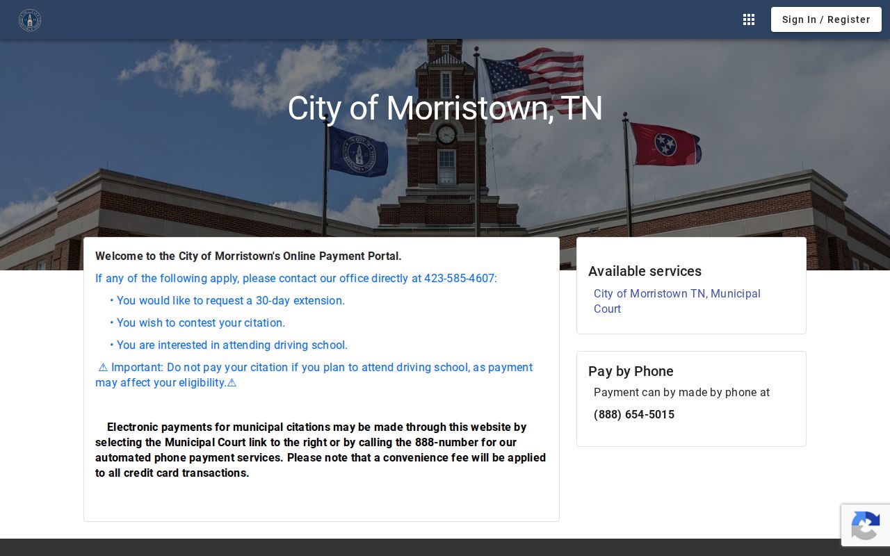 Hamblen County traffic warrant resource showing the Morristown municipal citation payment portal