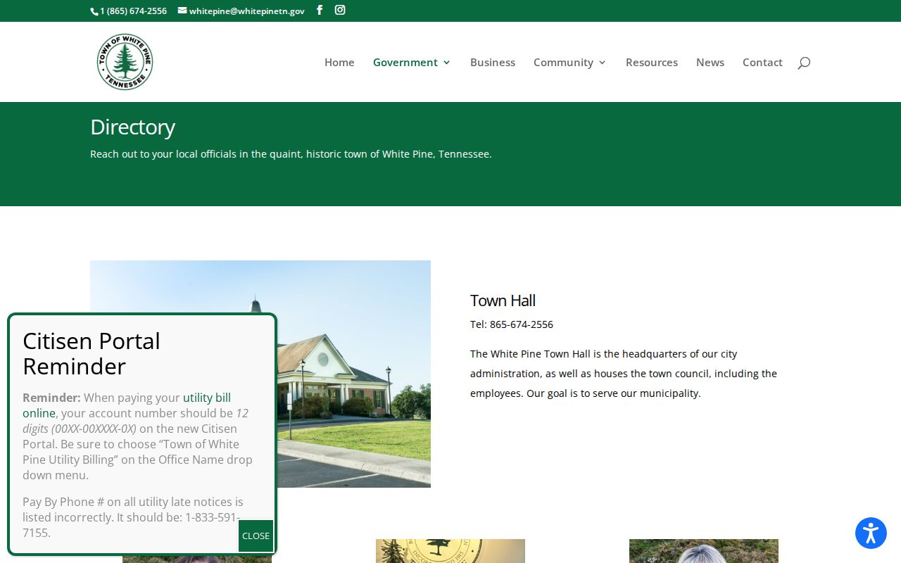 White Pine warrant records resource showing the official town directory