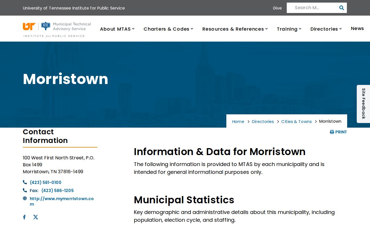 Morristown warrant records resource showing the official municipal directory