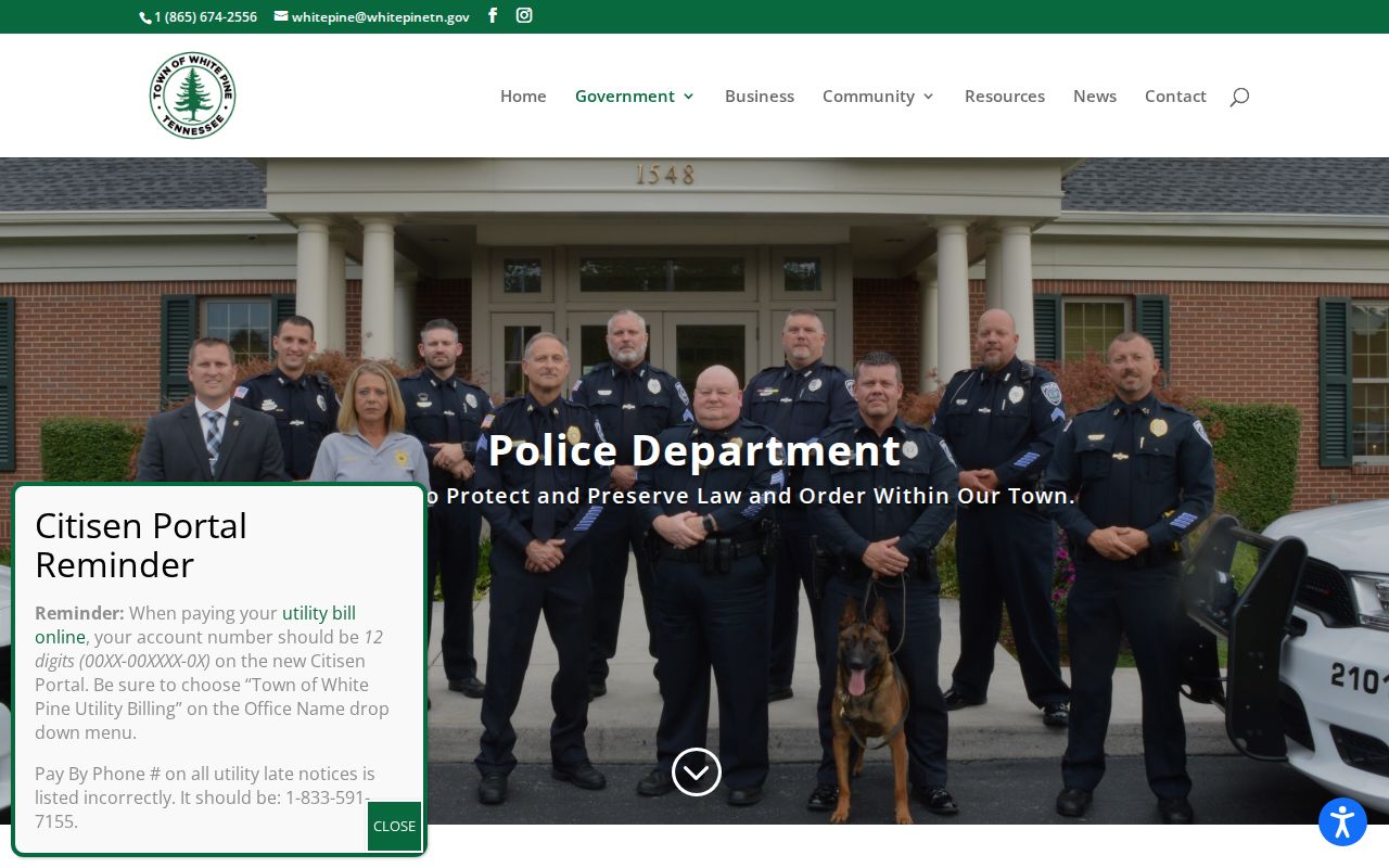 White Pine warrant records resource showing the town police department page