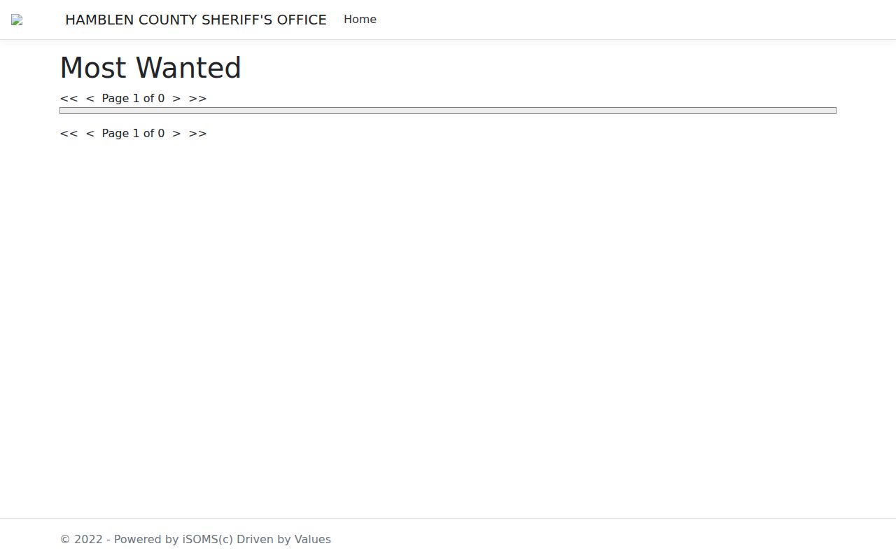 Hamblen County outstanding warrant resource showing the empty curated Most Wanted interface